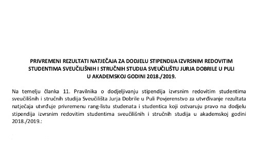 Privremeni rezultati natječaja za...